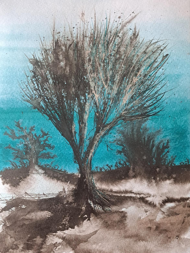 Teal Twighlight I Original Mixed media