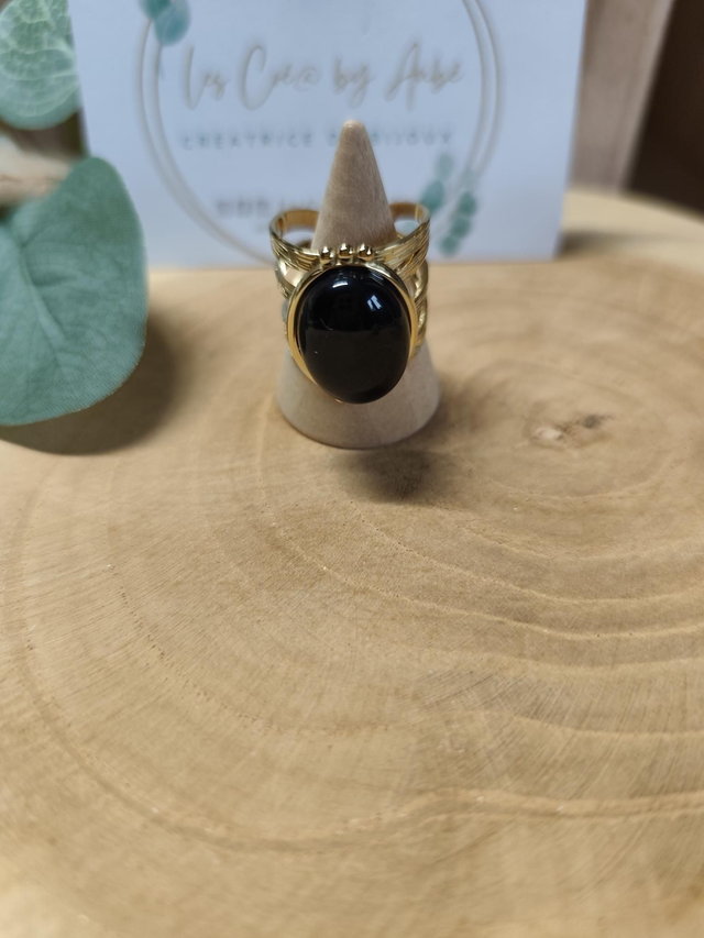 BAGUE ACIER INOXY GOLD/ RESINE NOIRE 0000931