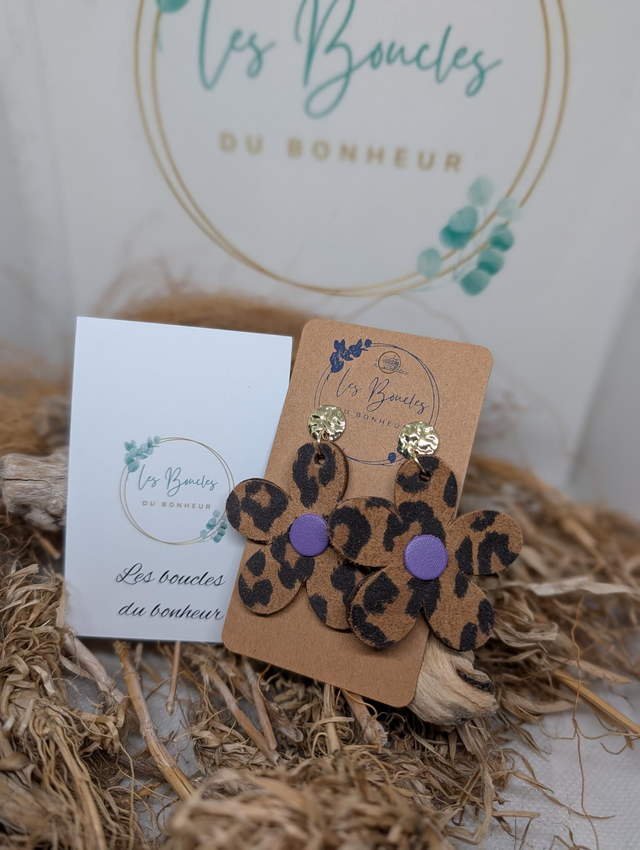 Boucles d'oreilles Baby Marguerite léopard violet bm110