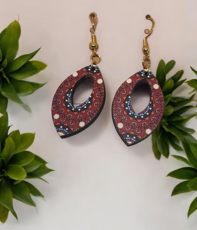 Boucles d'oreilles boheme bois rouge