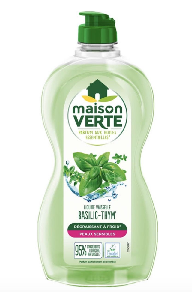 MAISON VERTE Liquide vaisselle Basilic Thym Hypoallergénique Dégraissant à Froid Peaux Sensibles  
