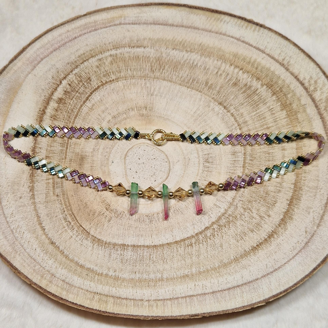 Ras du Cou Fin Quartz Rose/Vert