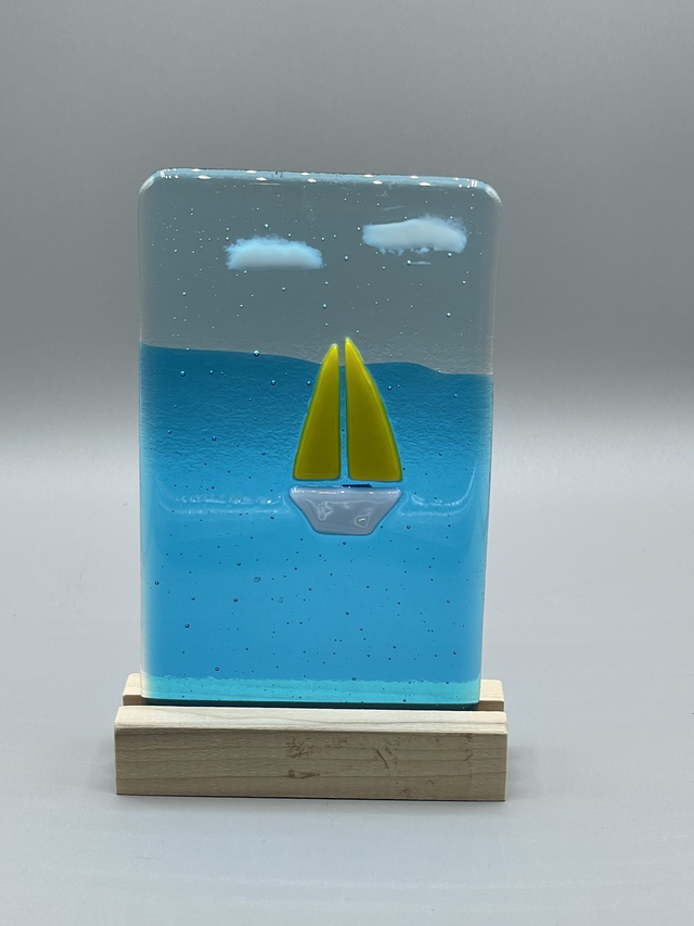 Yellow Sailing Boat Fused Picture with stand