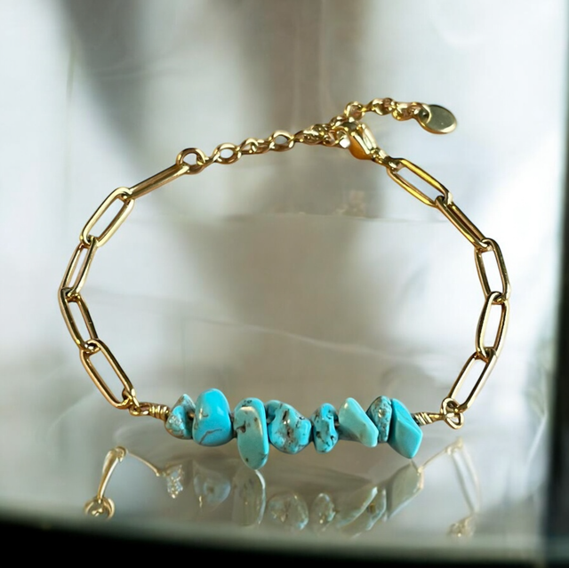 Bracelet chaîne rectangle et turquoises