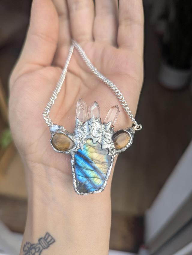 Labradorite quartz and tiger eye statement 