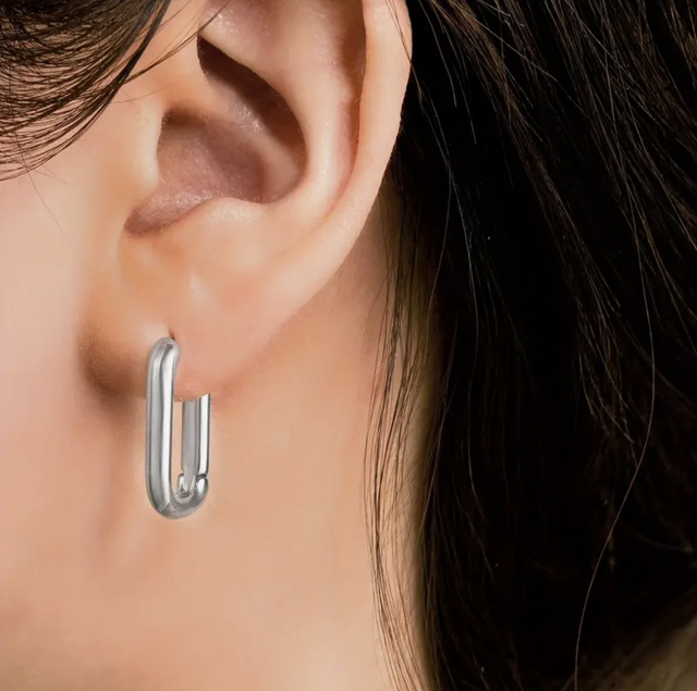 Silver hoops rectangular - chunky