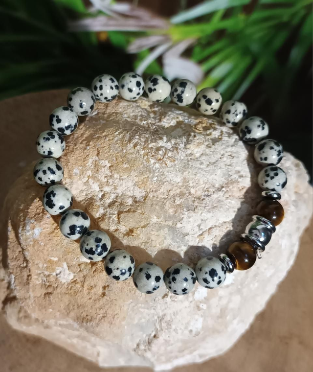 Bracelet en jaspe dalmatien et œil de tigre