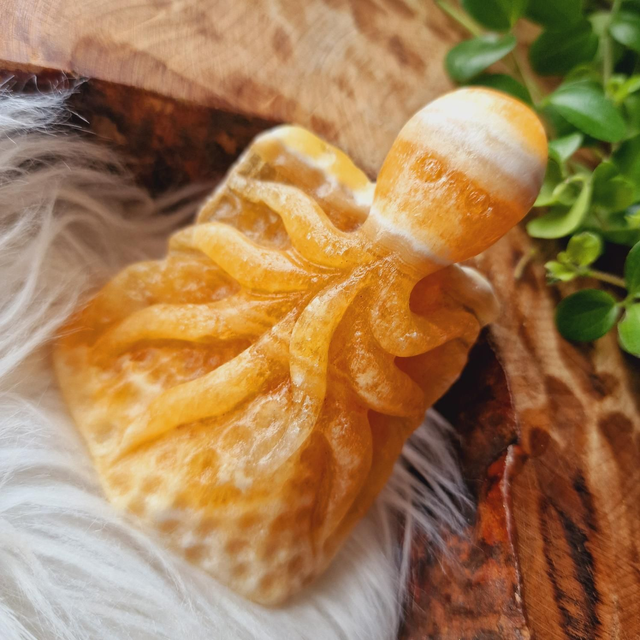 Orange Calcite Hangcarved Octopi 184g