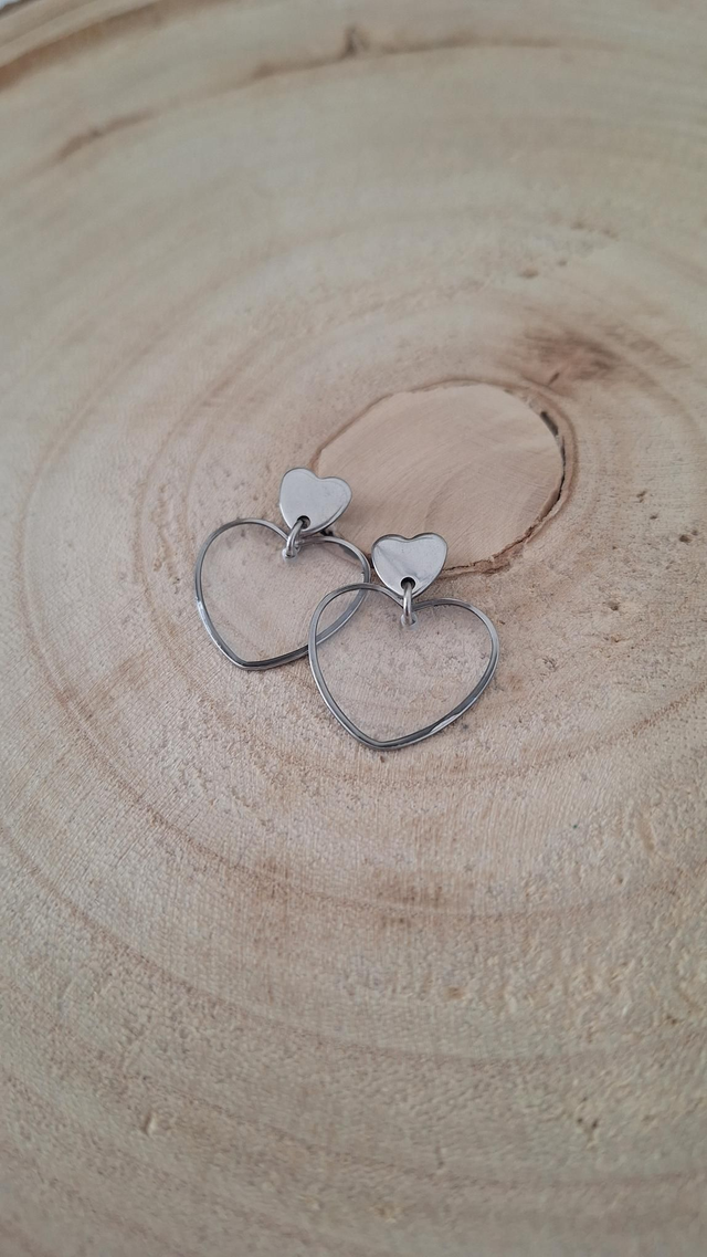 Boucles d'Oreilles Doubles Cœurs Argentées Personnalisable