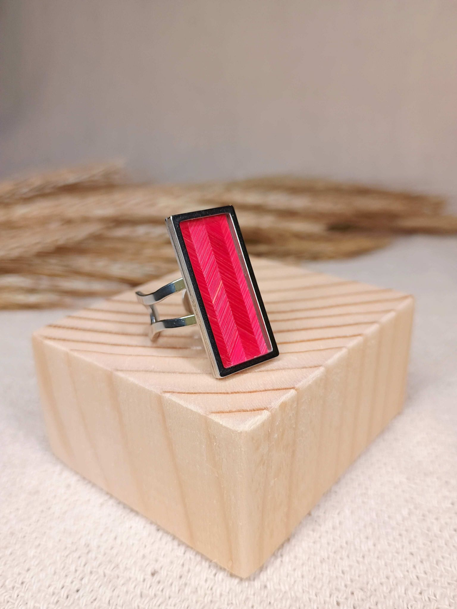 Bague RECTANGULAIRE Chevron Rouge