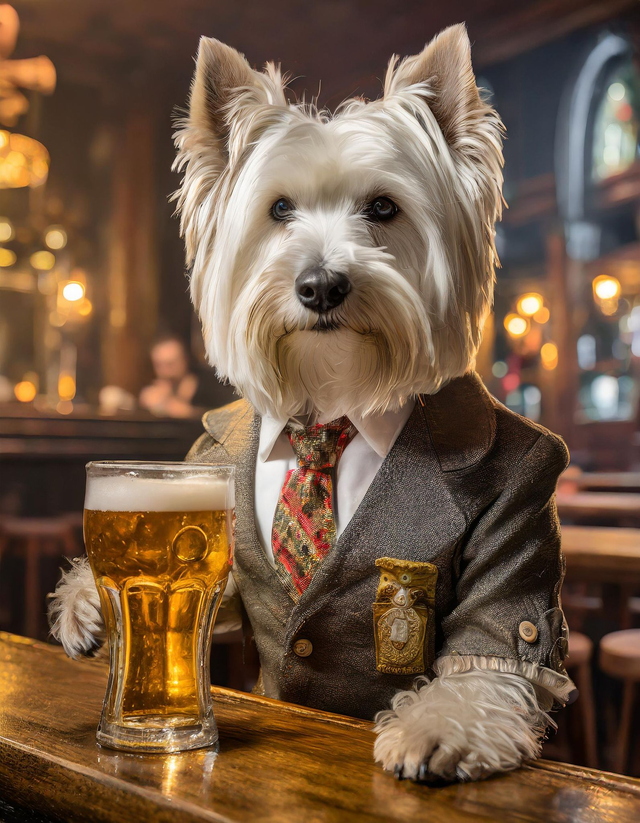 Westie at the Bar Framed Canvas