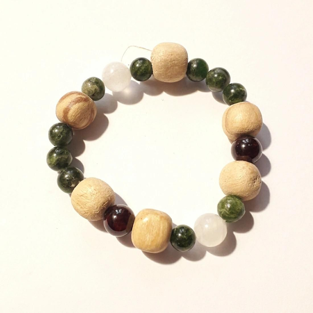 Chrome Diopside, Garnet, Moonstone &amp; Palo Santo Bracelet 