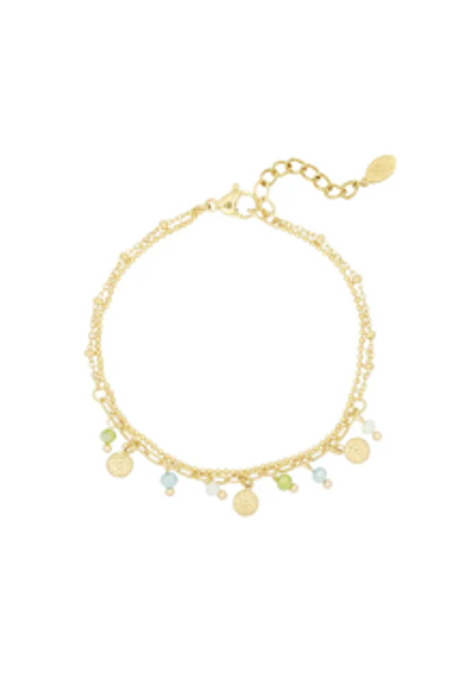 Bracelet with Coins end beads - blauw/goud / 0292285-207