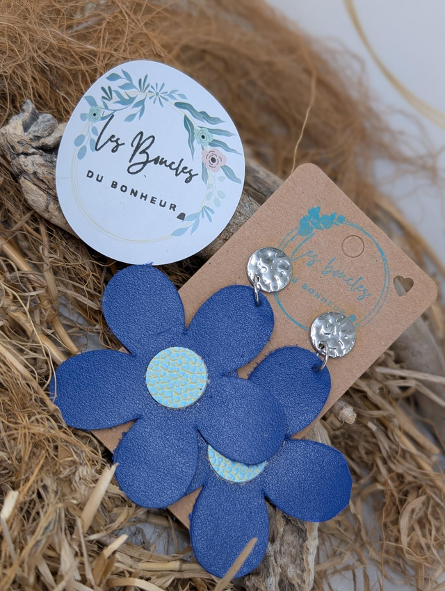 Boucles d&#039;oreilles Marguerite  bleu m040