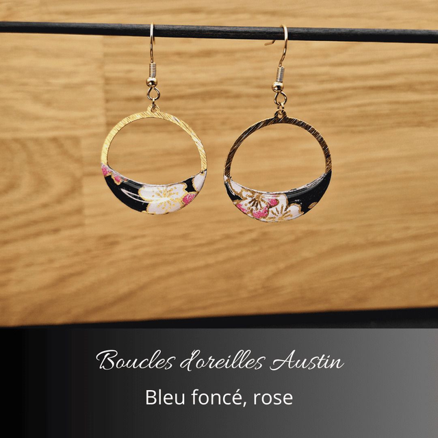 Boucles d'oreilles Austin n°1 - Bleu foncé, rose