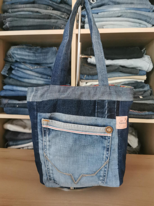 Mini sac - Chutes de jean contrastées et tissu coloré