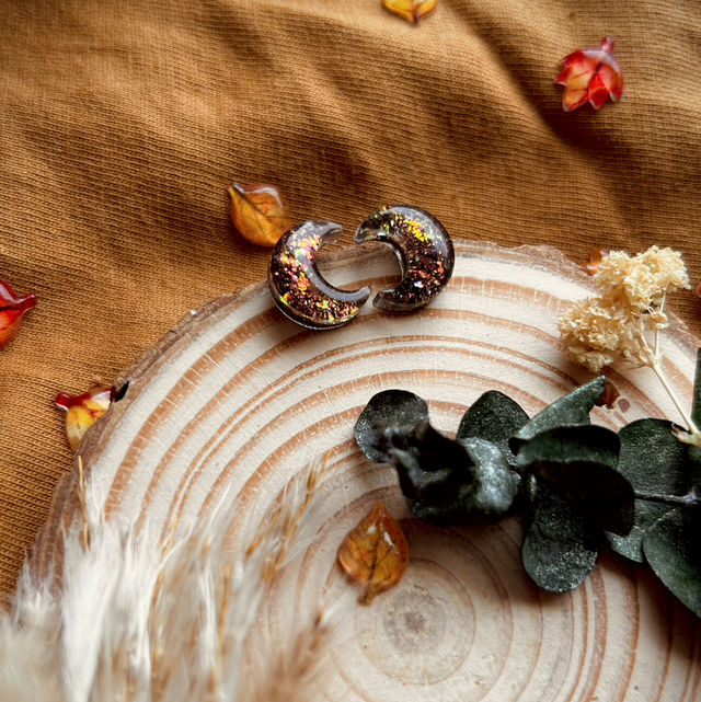 Crescent Moon Studs - Deep Bronze Opalescent (B)