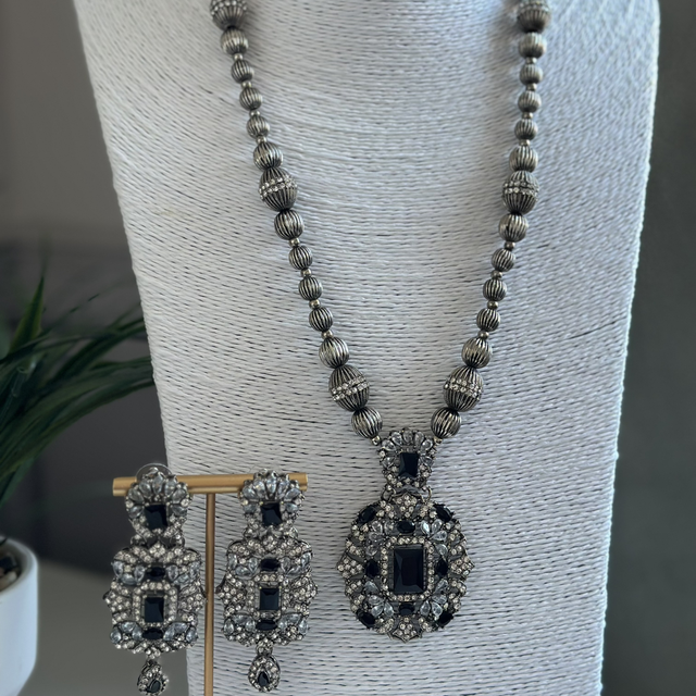 Oxidised Silver Mala set 