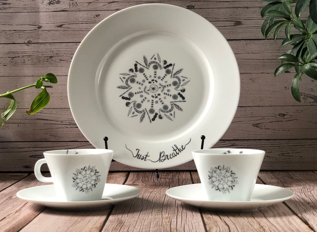 Phytoplankton mandala upcycled ceramics