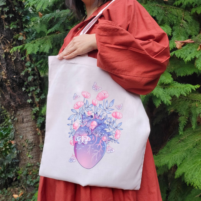 tote bag coeur fleuri