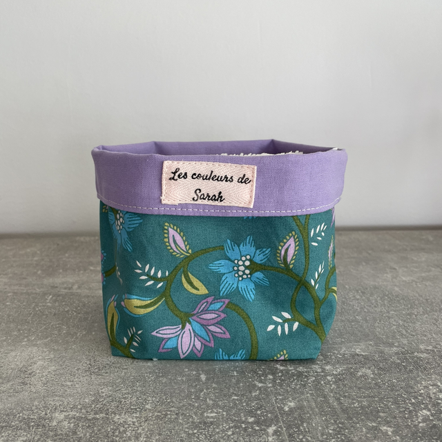 Lingettes lavables et Pochon lilas fleurs indiennes vertes 