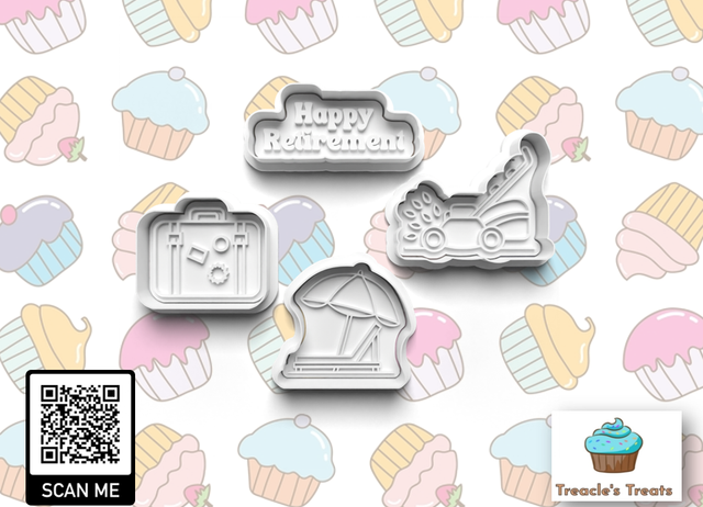 Happy Retirement Theme Fondant/cookie stamps with cutters