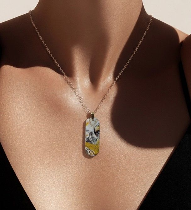 Pendentif long marbré réversible