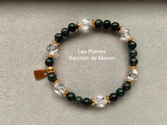 Bracelet Serpentine et Cristal de Roche - Perles de 6mm