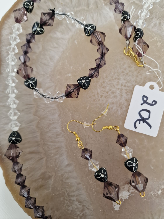 Parure Bijoux Trois Pièces Noires Blanches