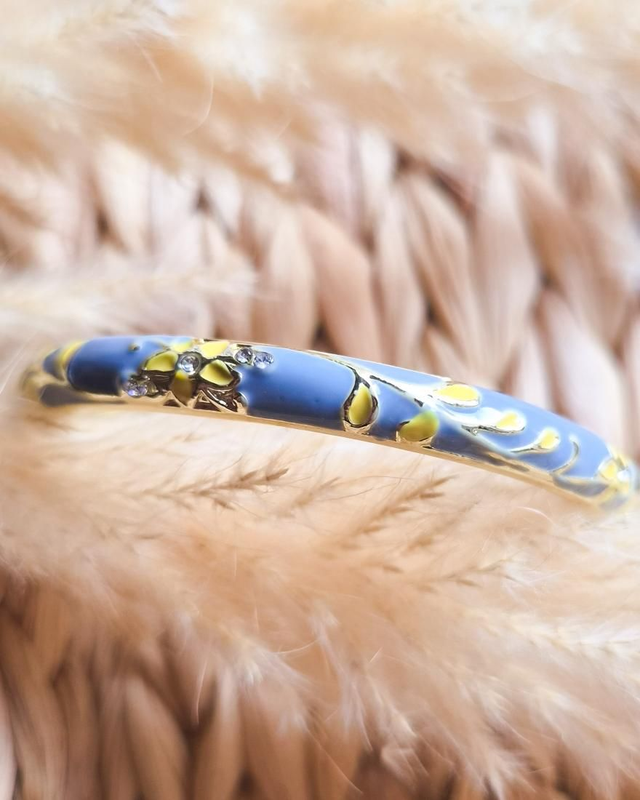Jonc coloré - Modèle fleurs bleu et jaune 