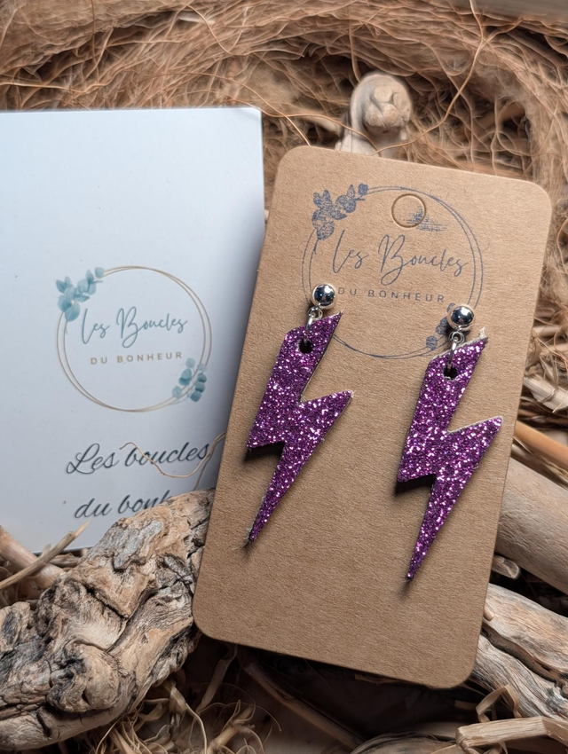 Boucles d'oreilles Années 80/90 Queen violet paillettes x011