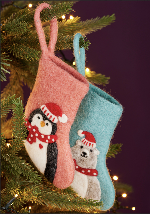 Felt Bear &amp; Penguin Mini Stockings