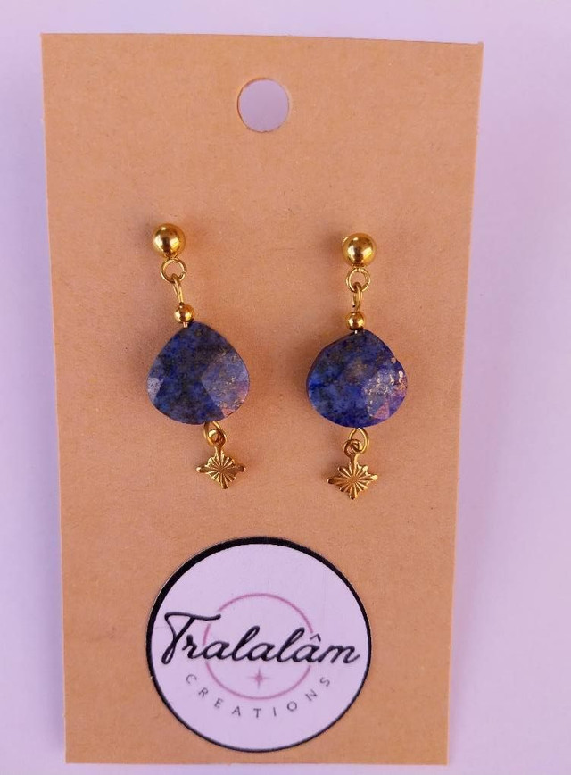 ✨ Boucles d&#039;oreilles dorées &quot;Les Jolies Pierres&quot; Lapis Lazuli ✨  
