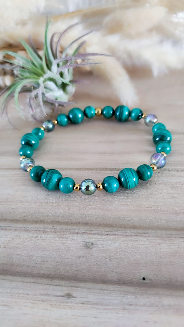 Bracelet Malachite et Cristal Aqua aura