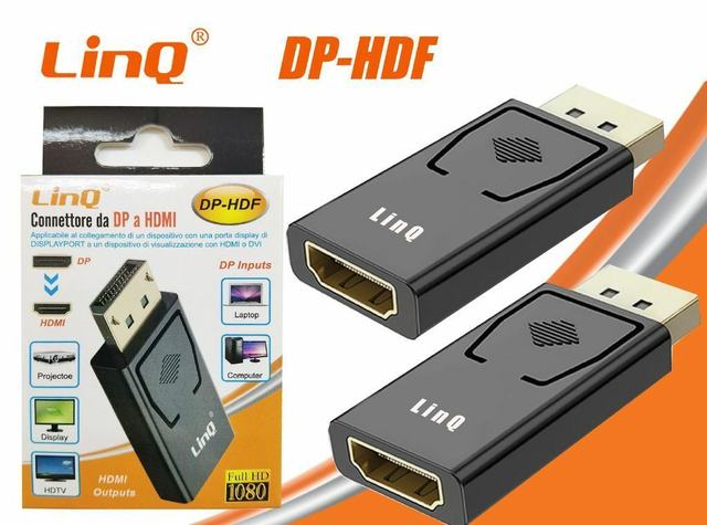 Adattatore Convertitore Da Dp Displayport Maschio A Hdmi Femmina Linq Dp-hdf