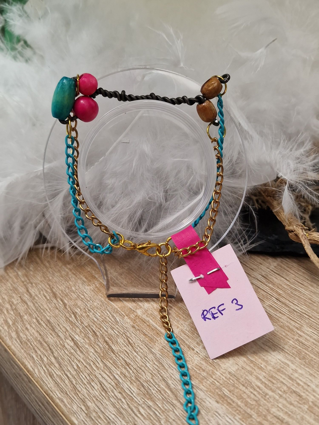 Bracelet Turquoise Doré Perles Bois