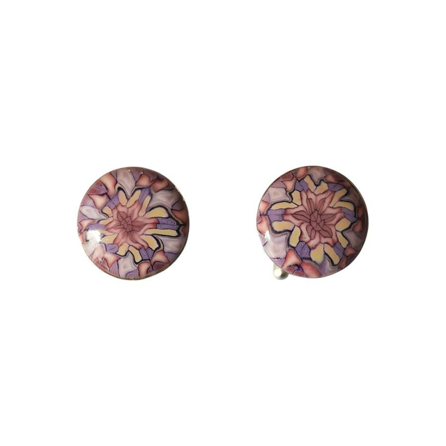 Boutons de manchette ronds mandala mauve jaune