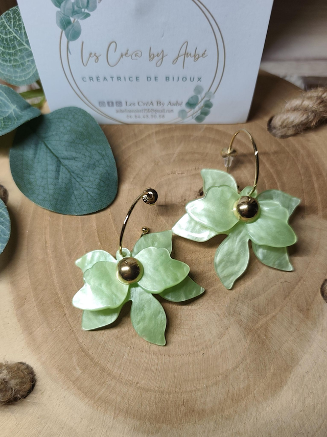 BO CHIC CREOLES ACIER INOXY/ FLEUR RESINE VERT D'EAU 0000857