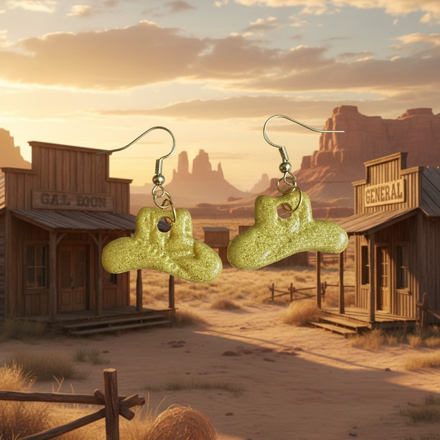 Gold Shimmer Polymer Clay Cowboy Hat Earrings