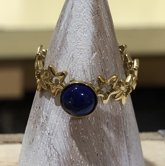 Bague inox doré &amp; Lapis lazulli