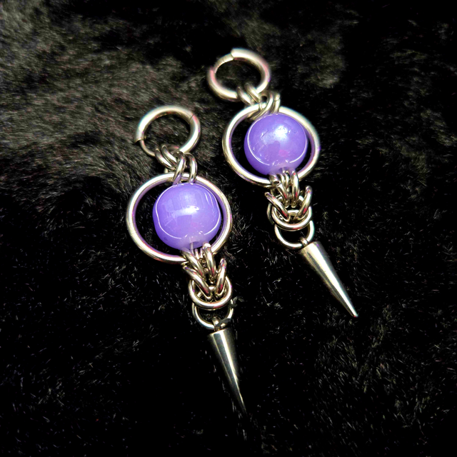 [OOAK] Stainless Steel Violet Spikes Earrings