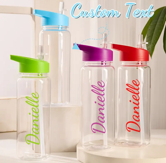 Personalized Custom Name Water Bottle with Straw & Leakproof Lid - Lightweight PS Bottle in Turquoise