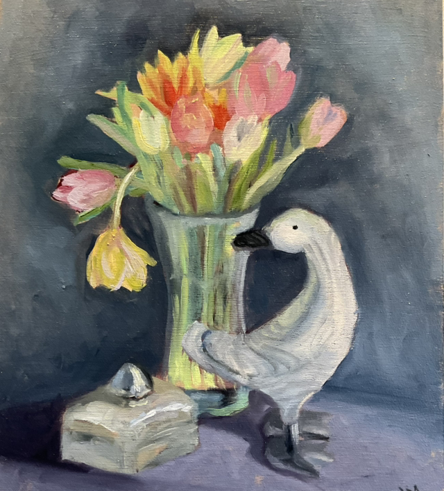 Original study in oils, Green Parrot 