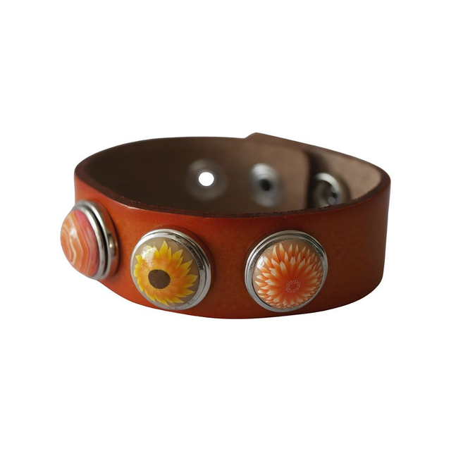 Bracelet homme cuir ocre trois perles orange