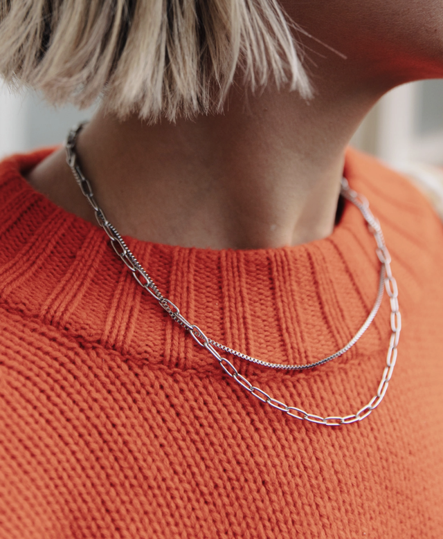 NM Silver Double Layer Feature Necklace, Waterproof