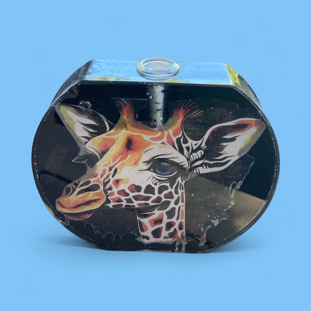 Soliflore “Wild Giraffe” – Résine noire &amp; illustration girafe