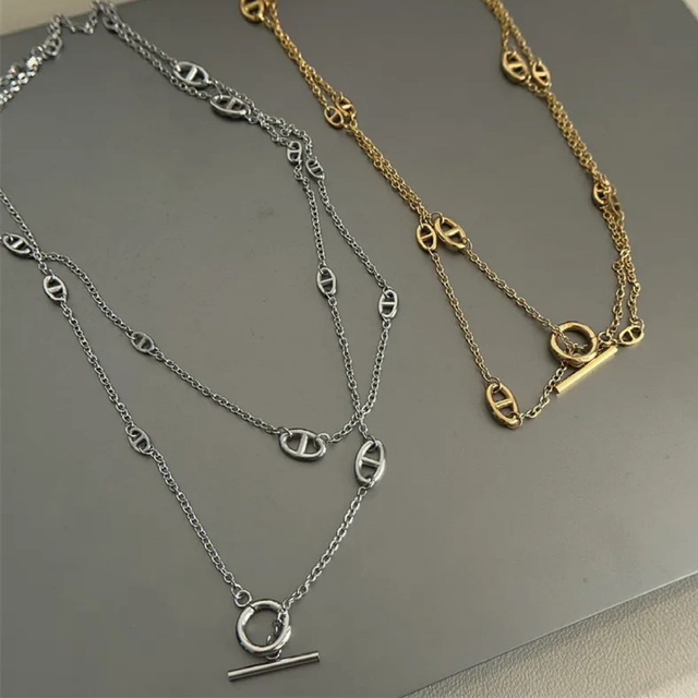 Long Chain T-Bar Stainless Steel Necklace