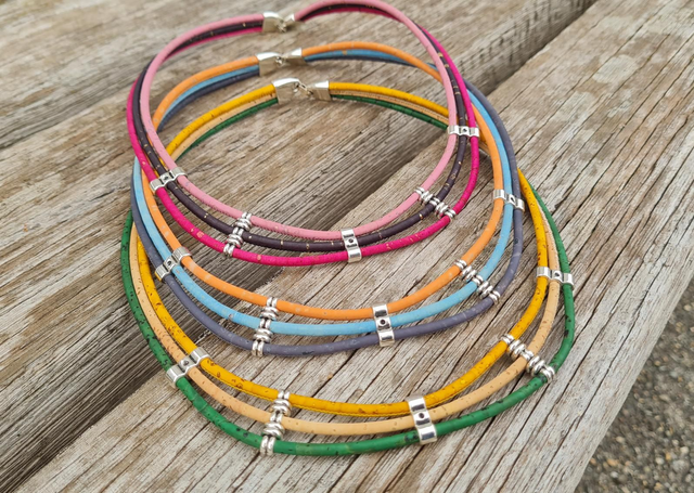 Collier 3 Rangs "Trilogie" en liège tricolore (3 variantes)