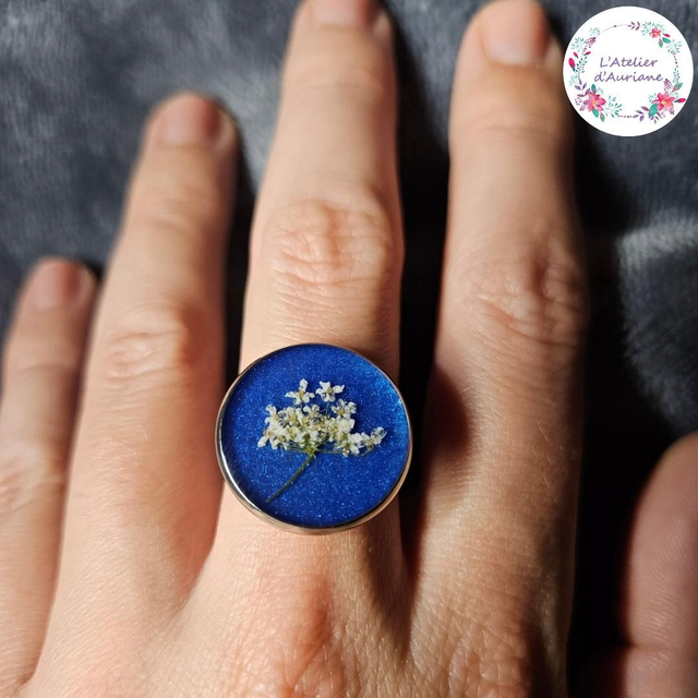 Bague "Reine Anne bleu" argentée
