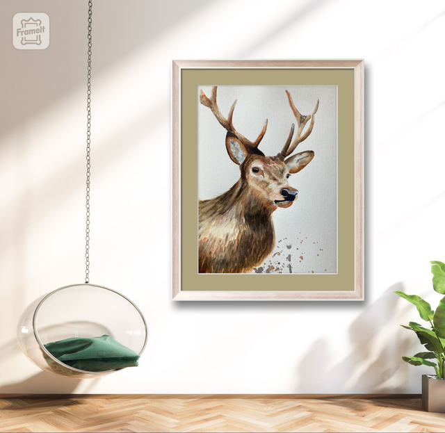 Pintura en acuarela ciervo solitario